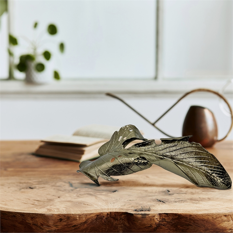 Pemberly Row Decorative Handmade Aluminum Abstract Leaf Sculpture in Bronze