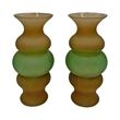 Pemberly Row Set of 2 Decorative Handmade Glass Bubble Flower Vases Green Brown