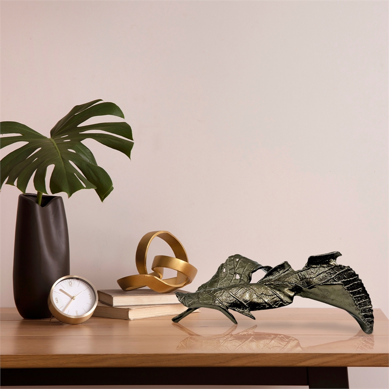 Pemberly Row Decorative Handmade Aluminum Modern Abstract Leaf Sculpture Bronze