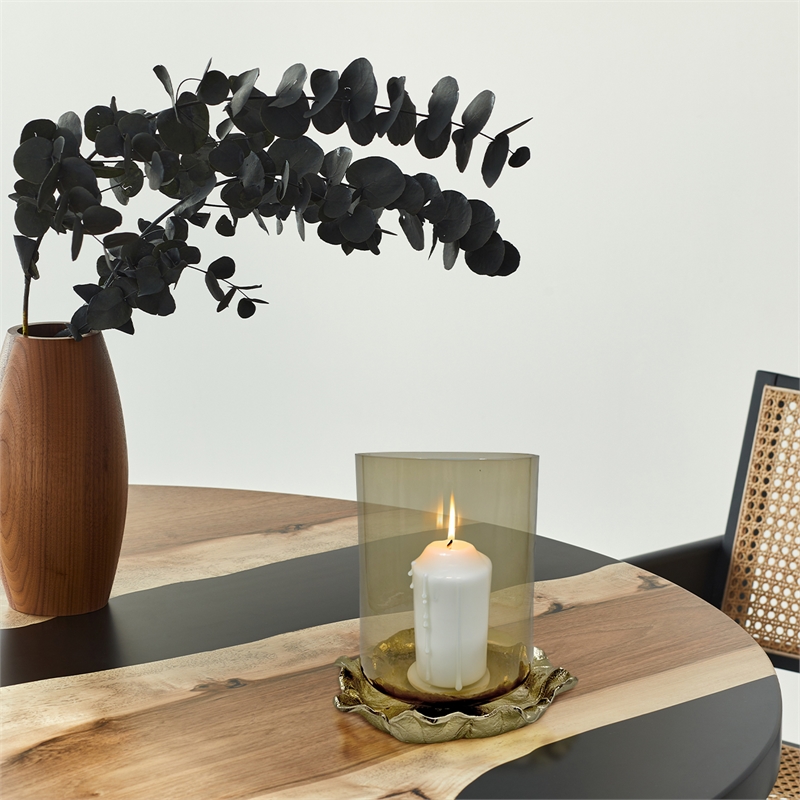 Pemberly Row 9-inch Tall Handmade Aluminum and Glass Candle Holder in Brown