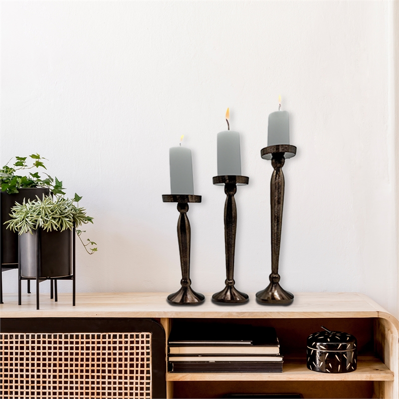 Pemberly Row Set of 3 Decorative Handmade Artistic Candle Holder in Brown