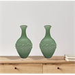Pemberly Row Set of 2 Handmade Glass Trumpet Vase for Flowers in Green