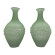 Pemberly Row Set of 2 Handmade Glass Trumpet Vase for Flowers in Green