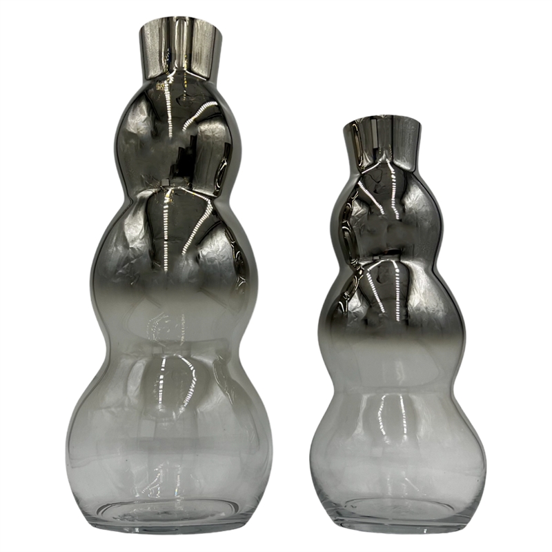 Pemberly Row Set of 2 Decorative Handmade Bubble Flower Vases in Black & Silver