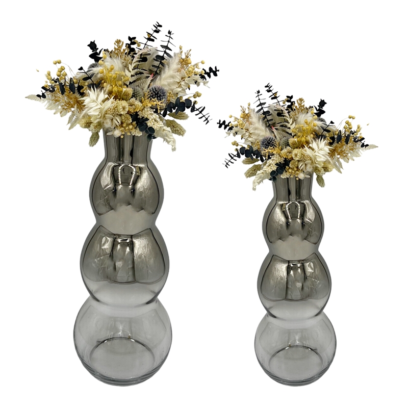 Pemberly Row Set of 2 Decorative Handmade Bubble Flower Vases in Black & Silver