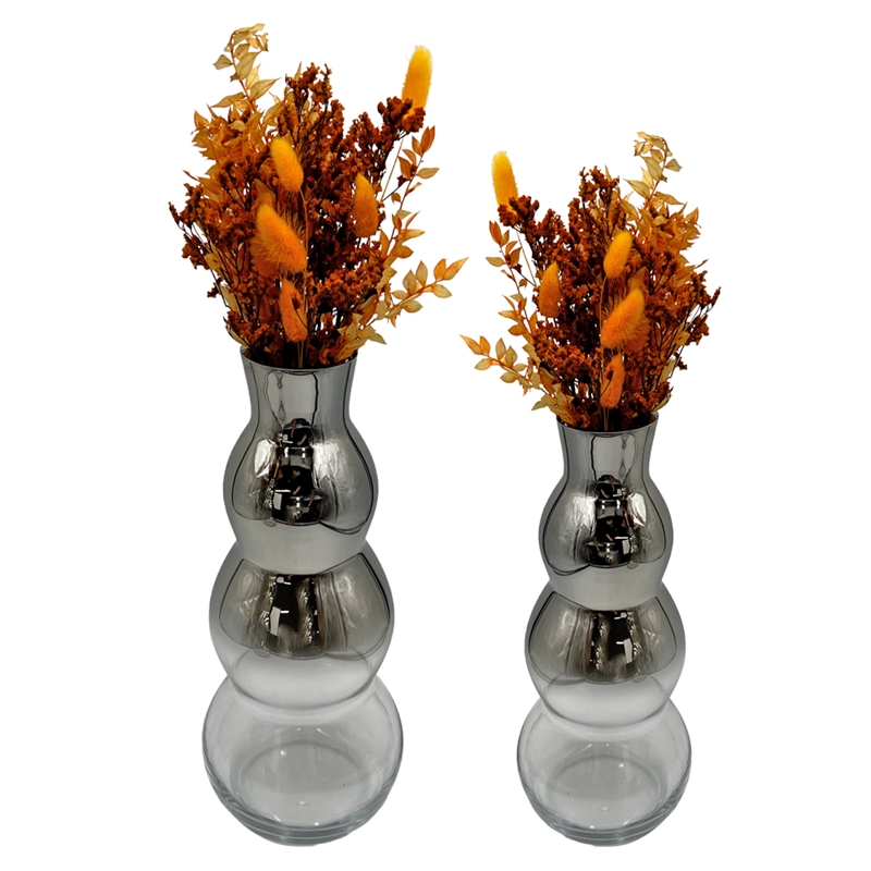 Pemberly Row Set of 2 Decorative Handmade Bubble Flower Vases in Black & Silver