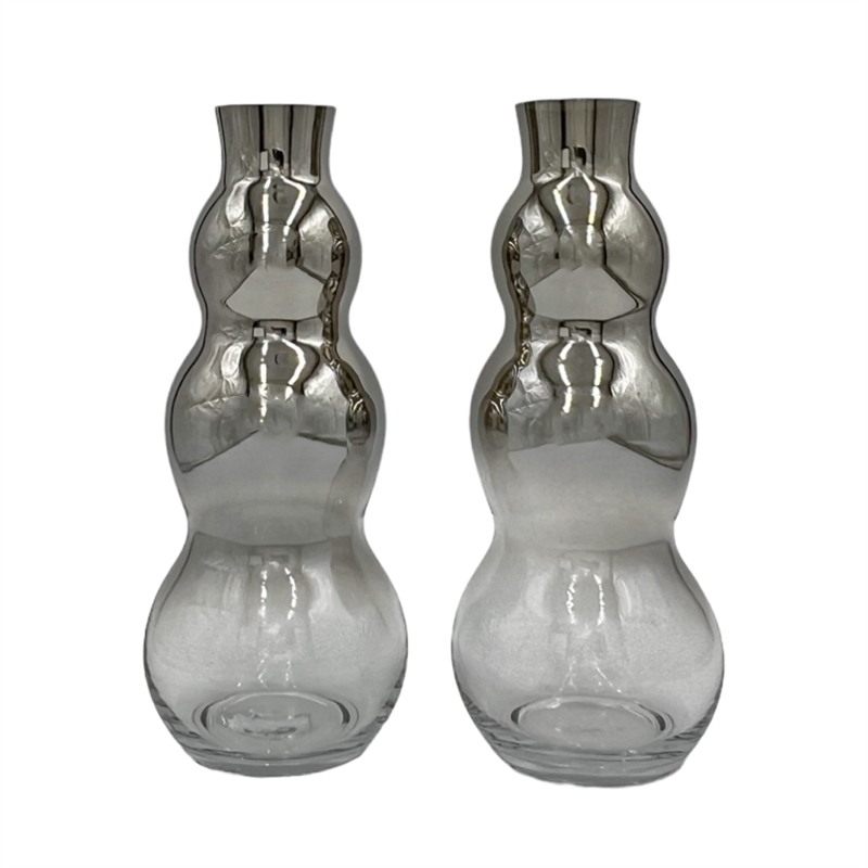 Pemberly Row Set of 2 Decorative Handmade Bubble Flower Vases in Black & Silver