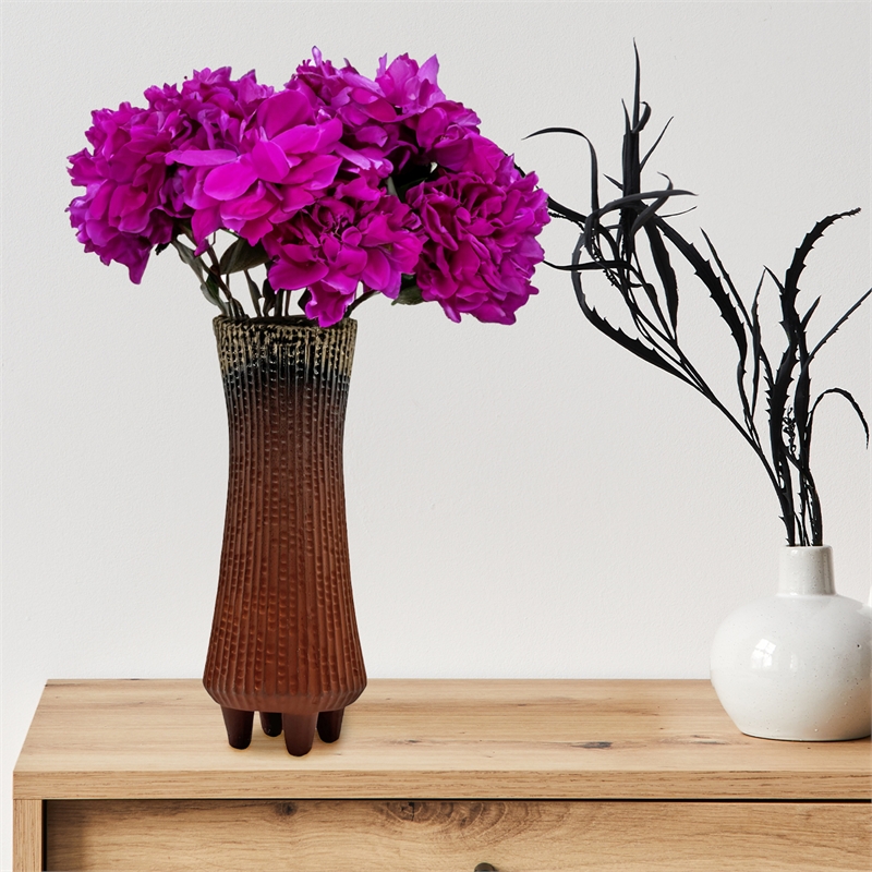Pemberly Row 17-inch Tall Modern Brown Ceramic Vase in Brown