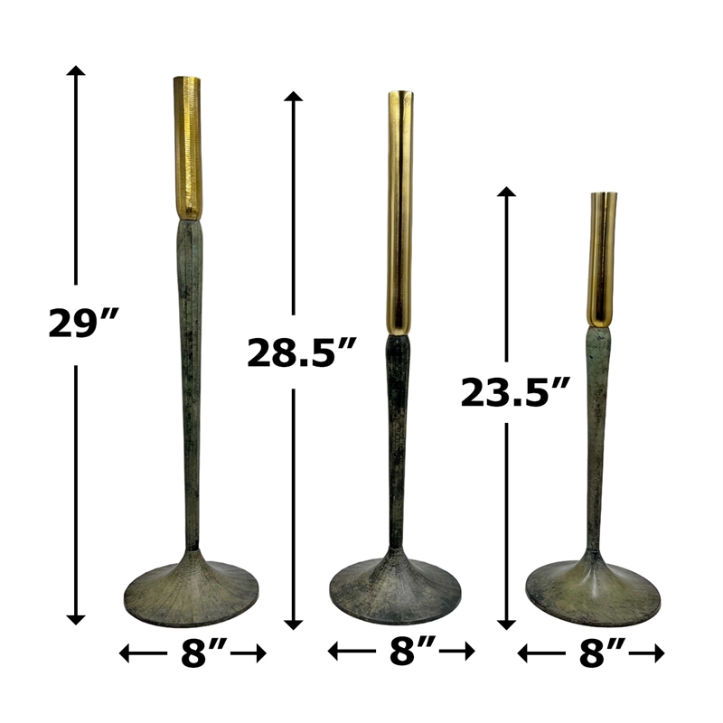 Pemberly Row Set of 3 Decorative Handmade Aluminum Modern CandleHolders in Gold