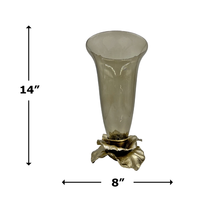 Pemberly Row Decorative Handmade Aluminum & Glass Candle Holder in Brown