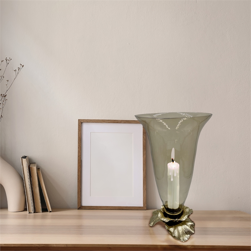 Pemberly Row Decorative Handmade Aluminum & Glass Candle Holder in Brown