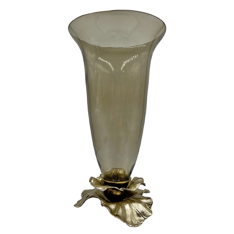 Pemberly Row Decorative Handmade Aluminum & Glass Candle Holder in Brown