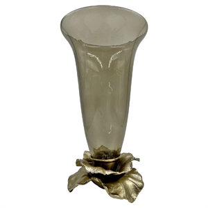 Pemberly Row Decorative Handmade Aluminum & Glass Candle Holder in Brown