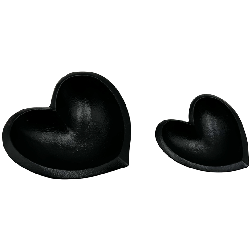 Pemberly Row Set of 2 Decorative Handmade Aluminum Heart Bowl in Black
