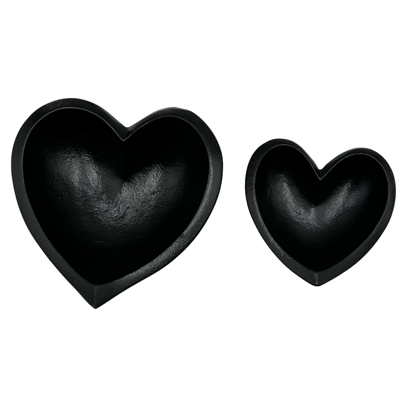 Pemberly Row Set of 2 Decorative Handmade Aluminum Heart Bowl in Black