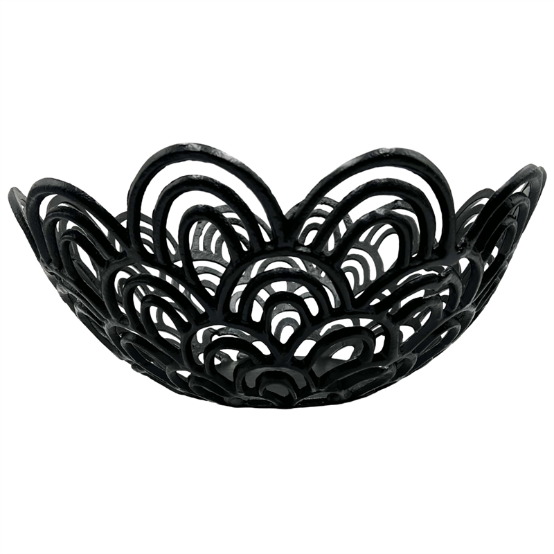 Pemberly Row Decorative Handmade Aluminum Peacock Feather Flower Bowl in Black