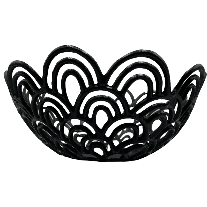 Pemberly Row Decorative Handmade Aluminum Peacock Feather Flower Bowl in Black