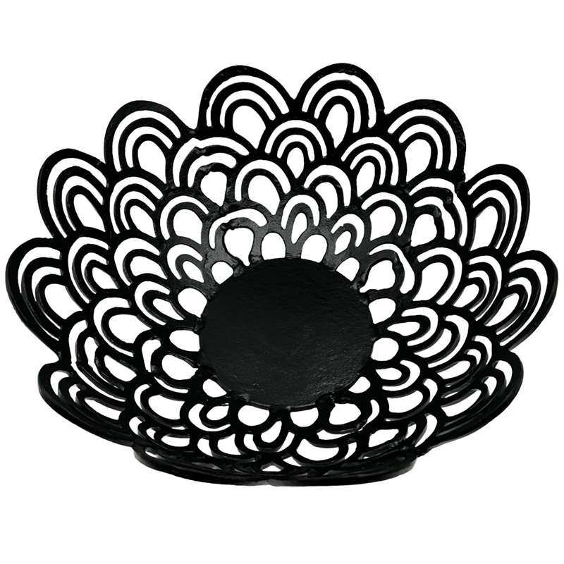 Pemberly Row Decorative Handmade Aluminum Peacock Feather Flower Bowl in Black