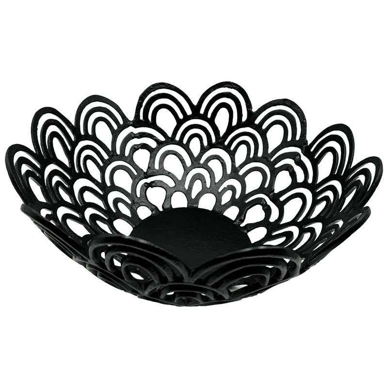 Pemberly Row Decorative Handmade Aluminum Peacock Feather Flower Bowl in Black