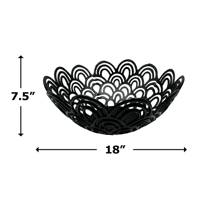 Pemberly Row Decorative Handmade Aluminum Peacock Feather Flower Bowl in Black