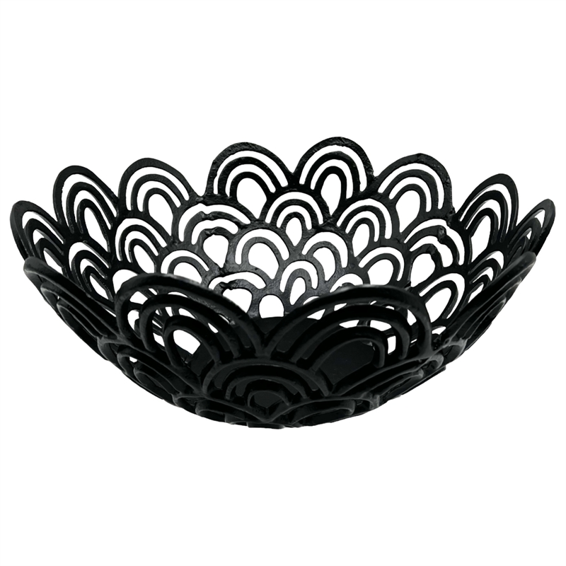 Pemberly Row Decorative Handmade Aluminum Peacock Feather Flower Bowl in Black