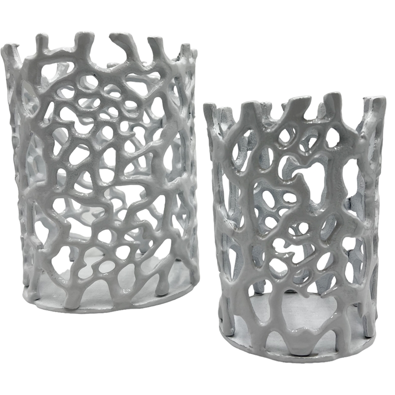 Pemberly Row Set of 2 Decorative Handmade Aluminum Modern Candle Holder
