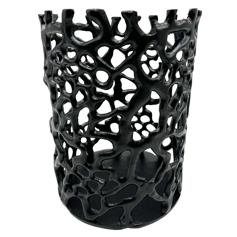 Pemberly Row Set of 2 Decorative Handmade Aluminum Modern Candle Holder in Black