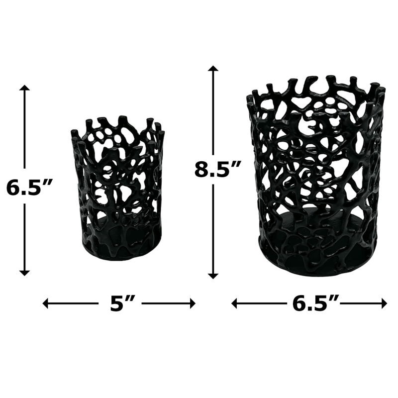 Pemberly Row Set of 2 Decorative Handmade Aluminum Modern Candle Holder in Black