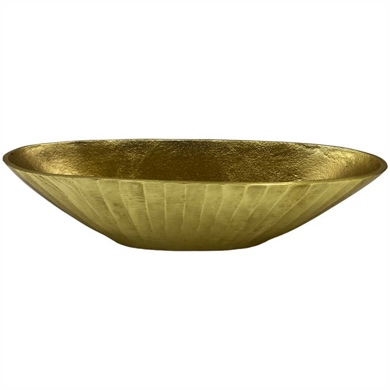 Pemberly Row 16-inch Wide Decorative Handmade Aluminum Modern Oval Bowl in Gold