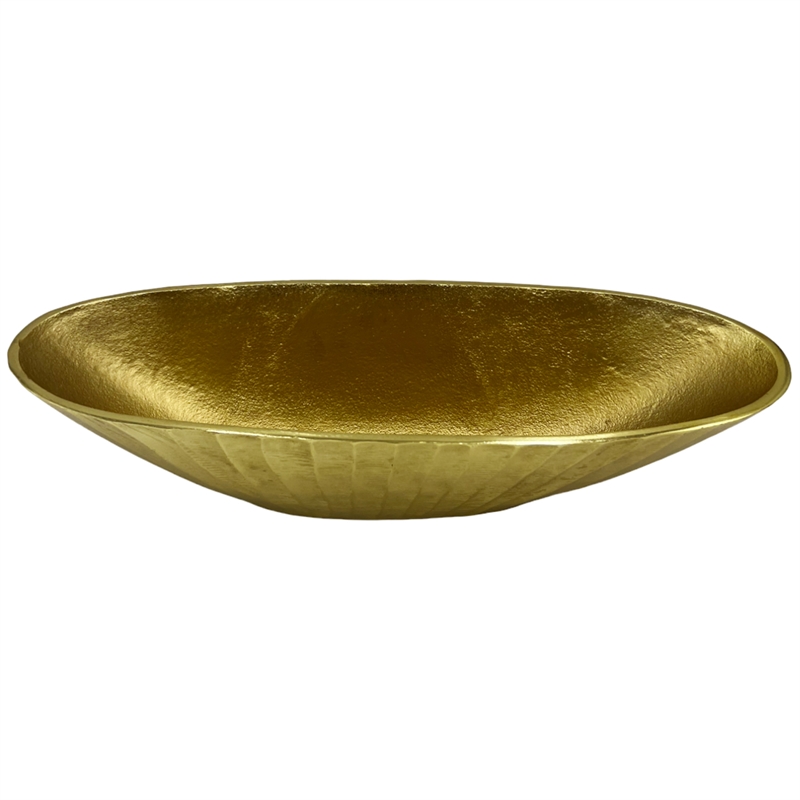 Pemberly Row 16-inch Wide Decorative Handmade Aluminum Modern Oval Bowl in Gold