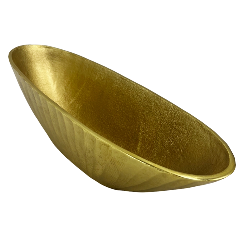 Pemberly Row 16-inch Wide Decorative Handmade Aluminum Modern Oval Bowl in Gold