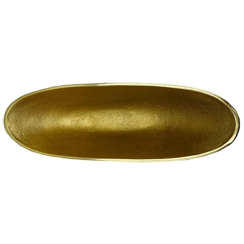 Pemberly Row 16-inch Wide Decorative Handmade Aluminum Modern Oval Bowl in Gold