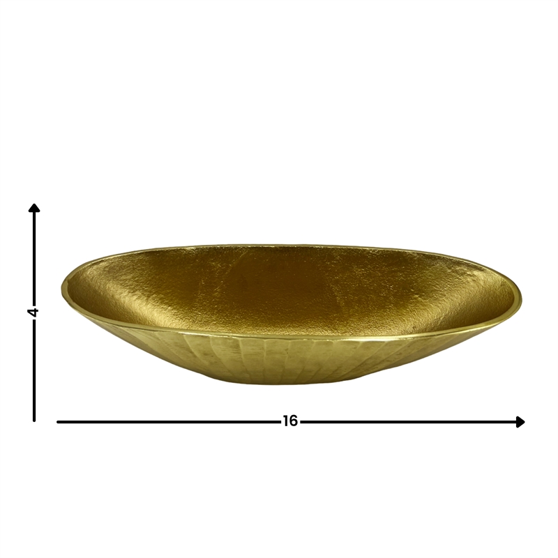 Pemberly Row 16-inch Wide Decorative Handmade Aluminum Modern Oval Bowl in Gold