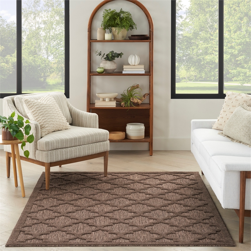 Pemberly Row Contemporary Easy Care Brown Fabric Area Rug (6'x9')
