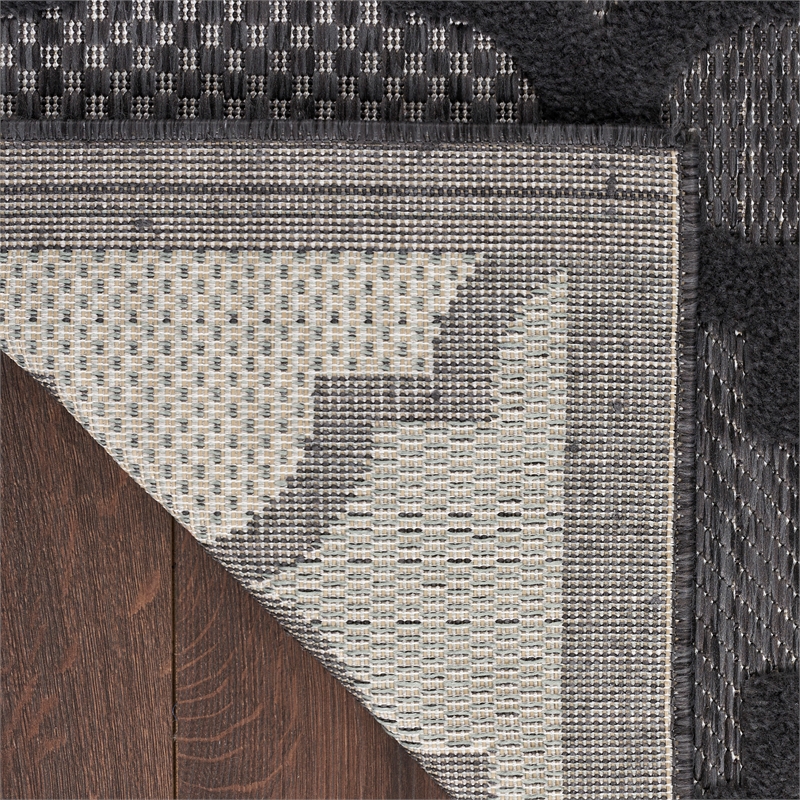 Pemberly Row Easy Care 12'x15' Charcoal Black Fabric Modern Area Rug