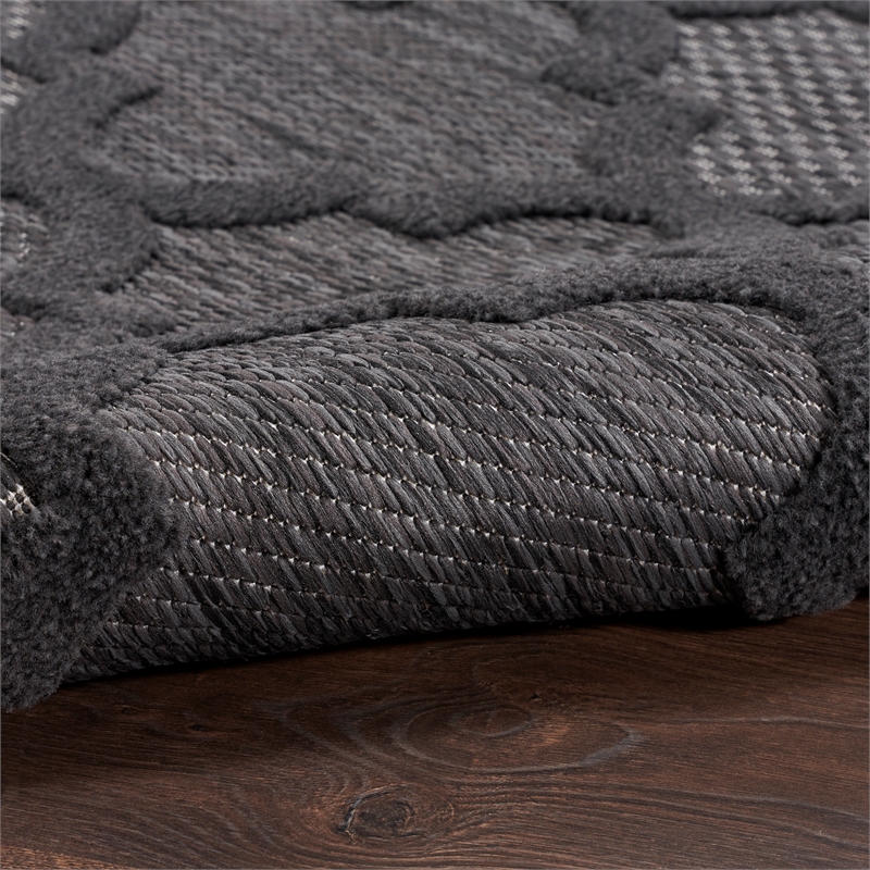 Pemberly Row Easy Care 12'x15' Charcoal Black Fabric Modern Area Rug