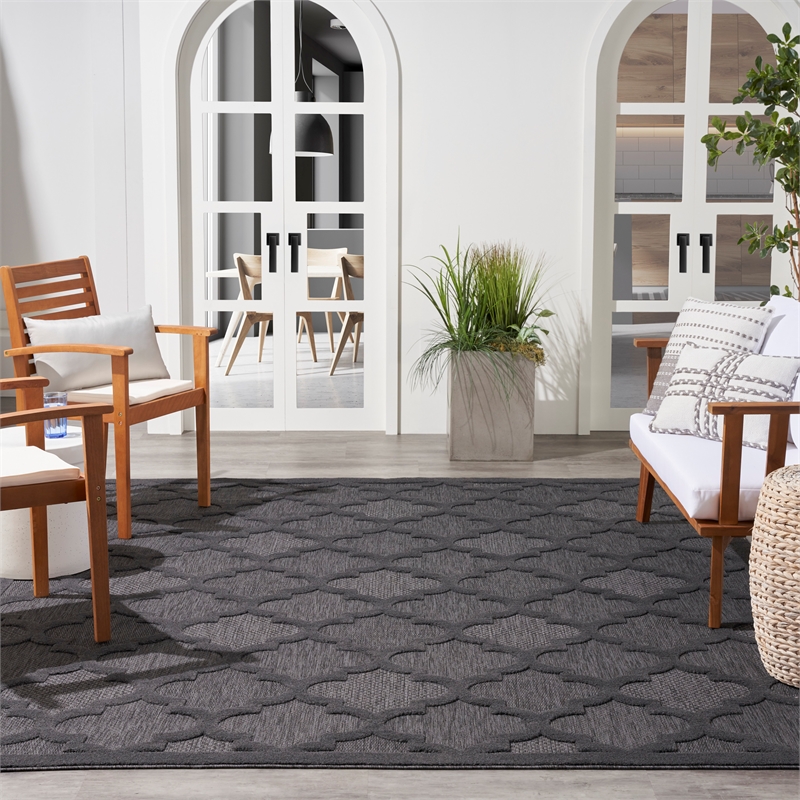 Pemberly Row Easy Care 10'x14' Charcoal Black Fabric Modern Area Rug