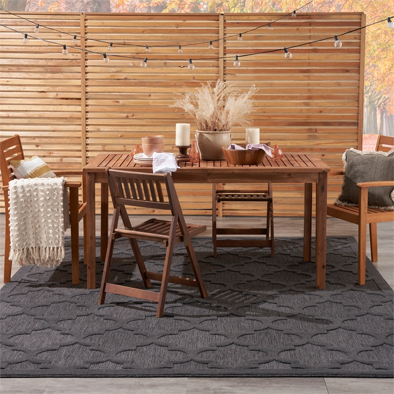 Pemberly Row Easy Care 10'x14' Charcoal Black Fabric Modern Area Rug