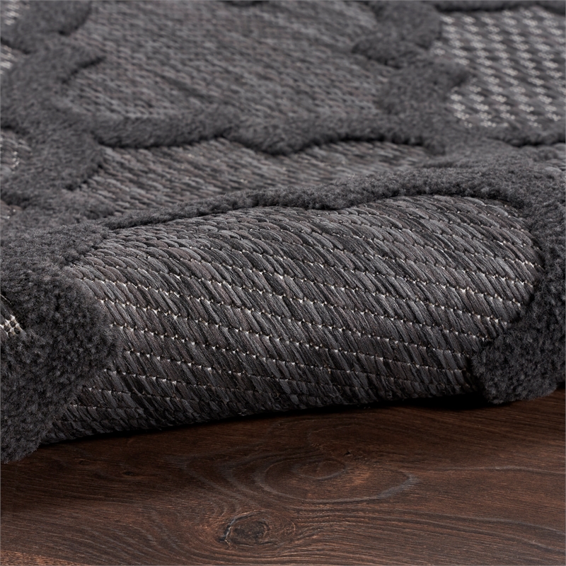 Pemberly Row Easy Care 10'x14' Charcoal Black Fabric Modern Area Rug