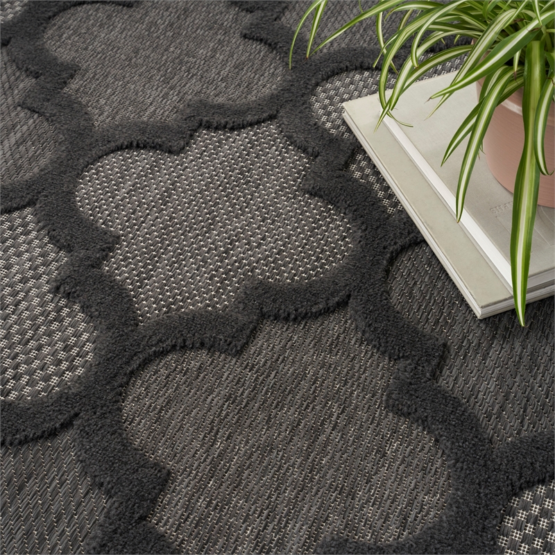 Pemberly Row Easy Care 10'x14' Charcoal Black Fabric Modern Area Rug
