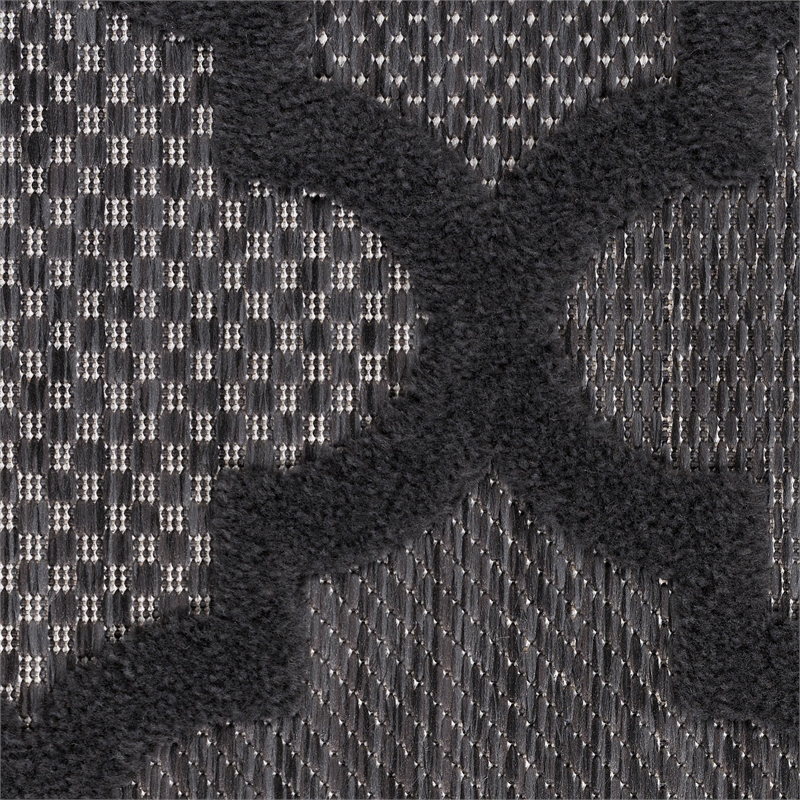 Pemberly Row Easy Care 9' Square Charcoal Black Fabric Modern Area Rug