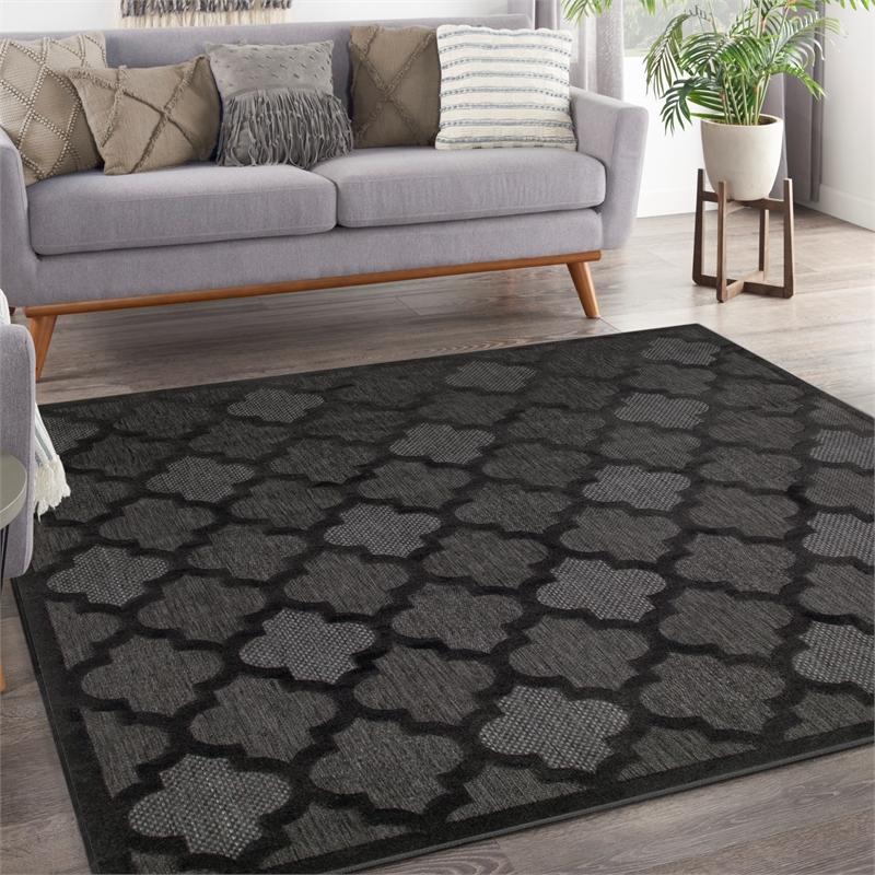 Pemberly Row Easy Care 9' Square Charcoal Black Fabric Modern Area Rug