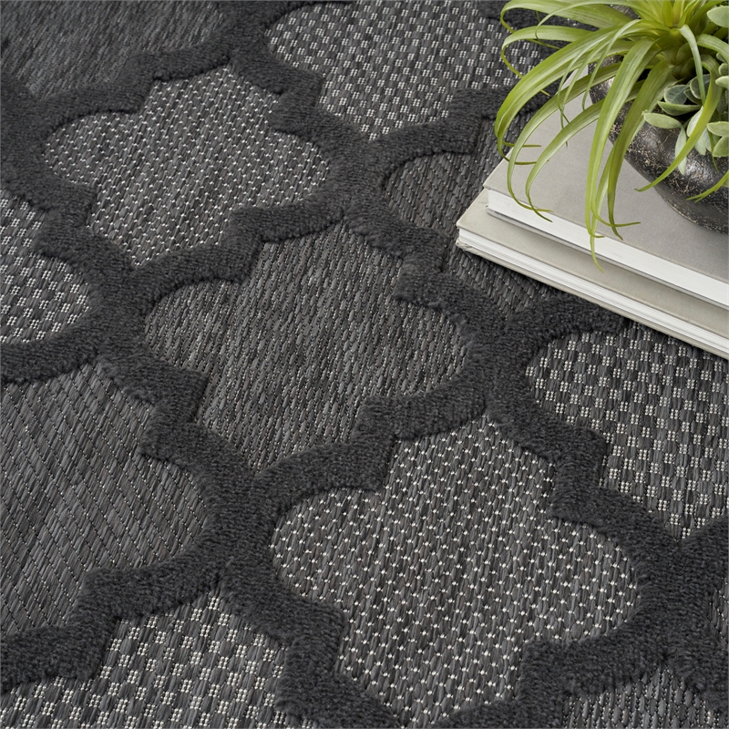 Pemberly Row Easy Care 9' Square Charcoal Black Fabric Modern Area Rug