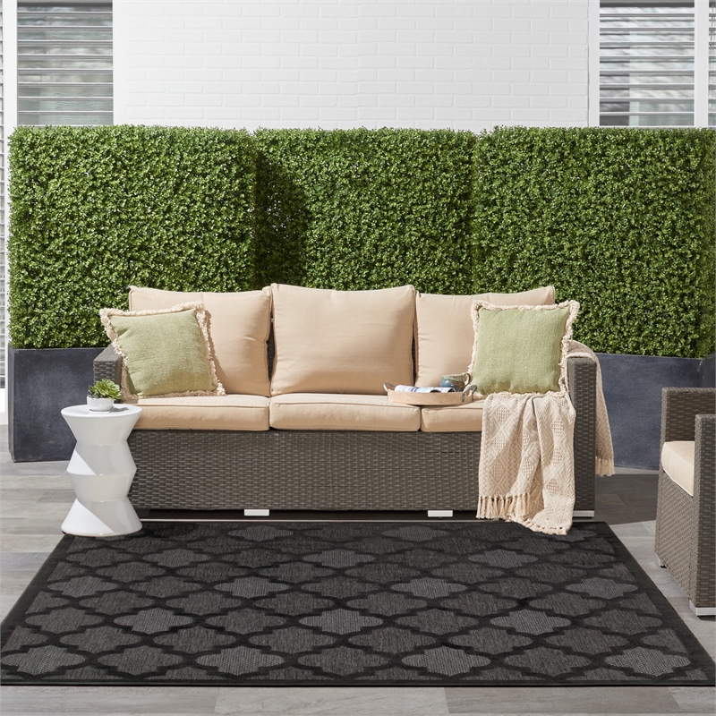 Pemberly Row Easy Care 9' Square Charcoal Black Fabric Modern Area Rug