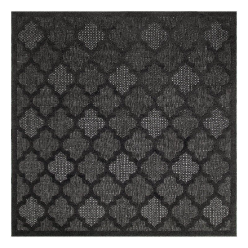Pemberly Row Easy Care 9' Square Charcoal Black Fabric Modern Area Rug