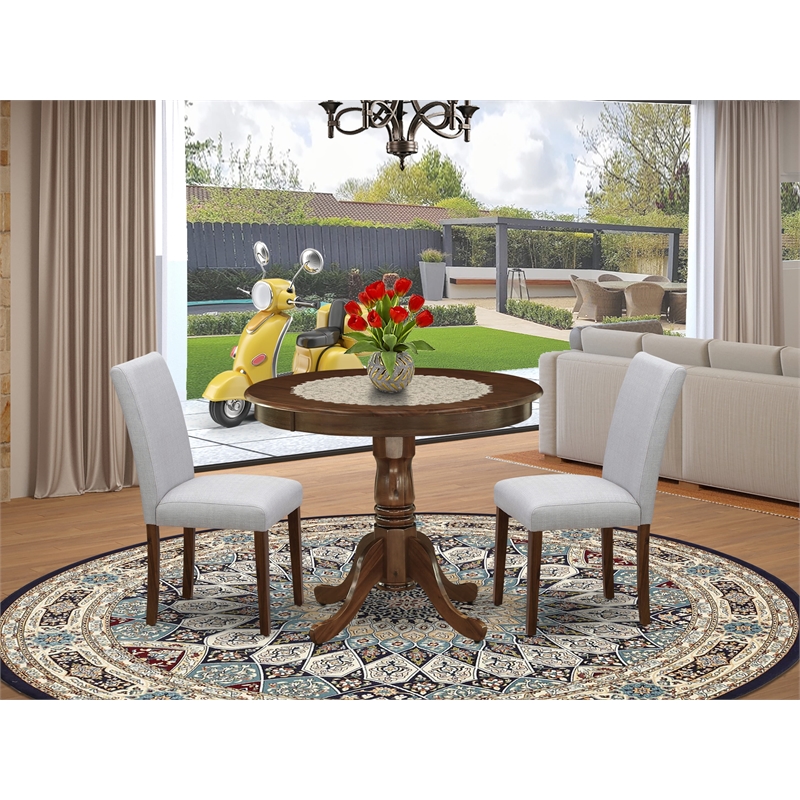 Pemberly Row Modern 3-Piece Dining Table Set in Antique Walnut/Gray
