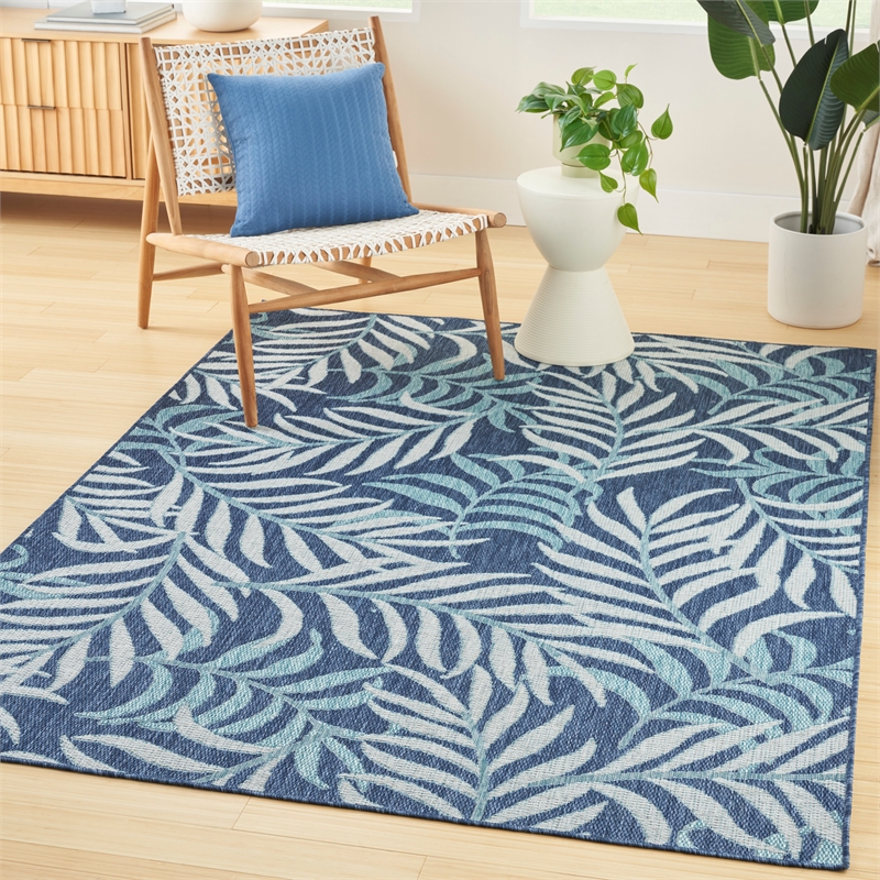 Pemberly Row Contemporary Home Garden Oasis 5'x7' Fabric Navy Area Rug