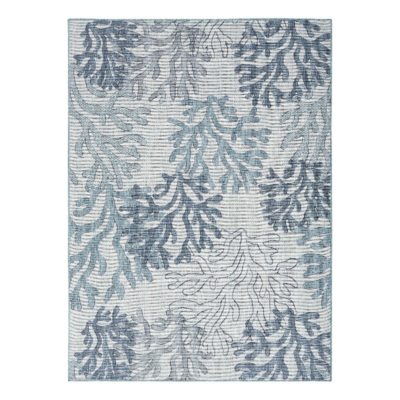 Pemberly Row Contemporary Home Garden Oasis 5'x7' Fabric Blue Area Rug