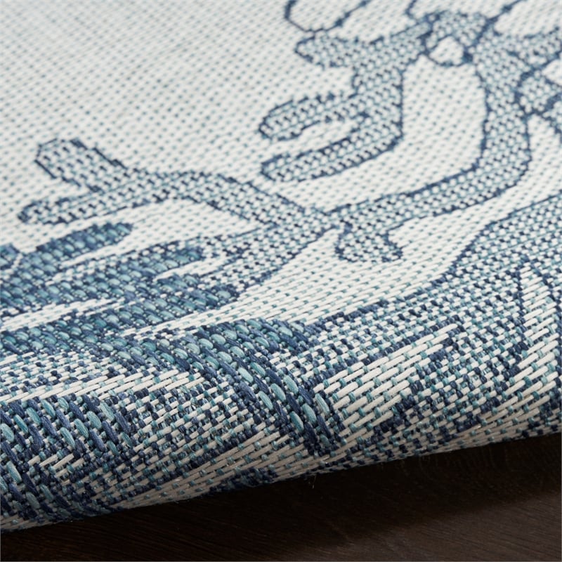 Pemberly Row Contemporary Home Garden Oasis 6'x9' Fabric Blue Area Rug