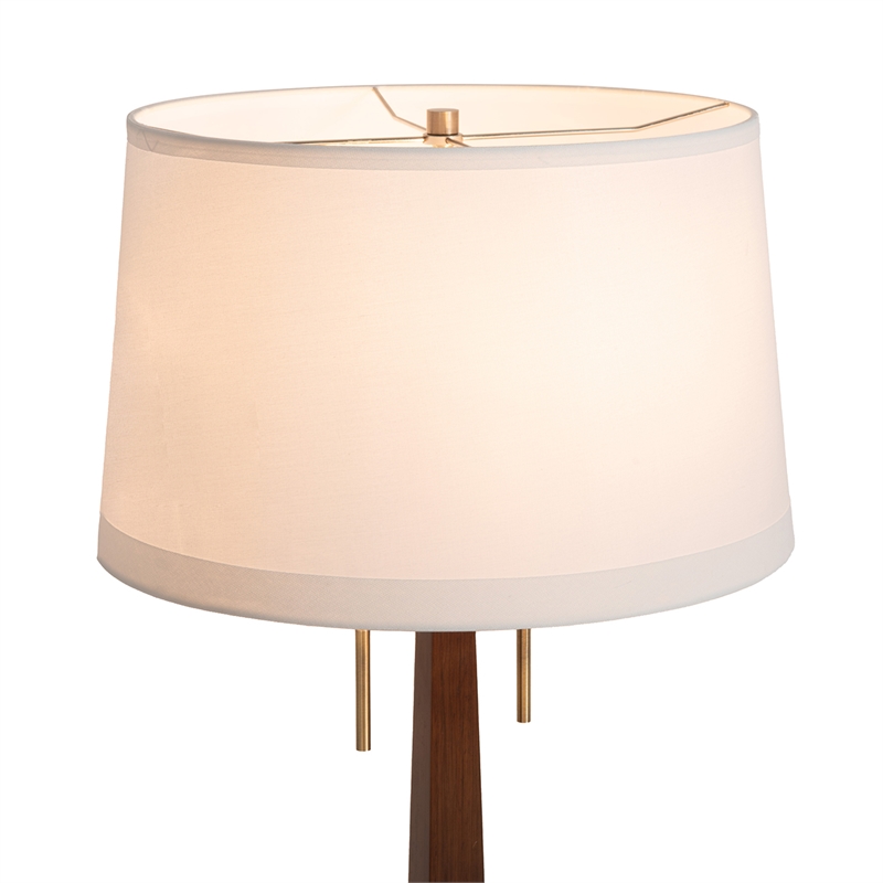 Pemberly Row Taper Table Lamp - Dark Walnut Wood Finish White Linen Shade